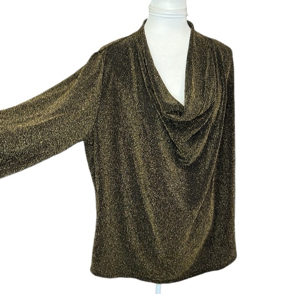 Grace Drape Neck Gold Black Blouse - Picture 2 of 6